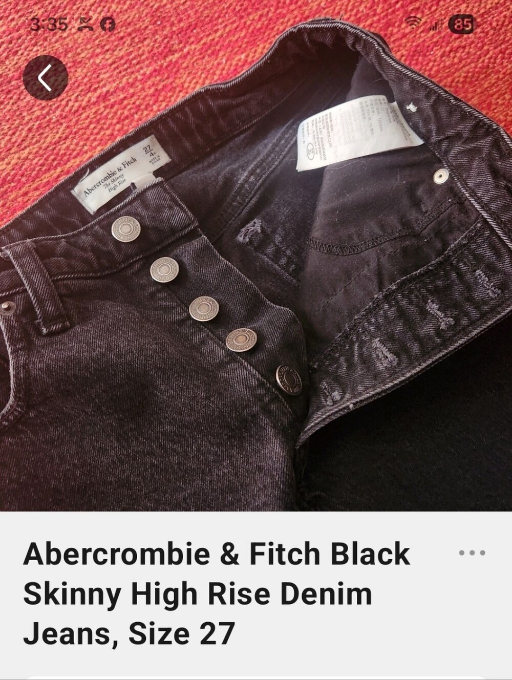 Abercrombie & Fitch Black High-Rise Button-Fly Skinny Jeans - Picture 2 of 9